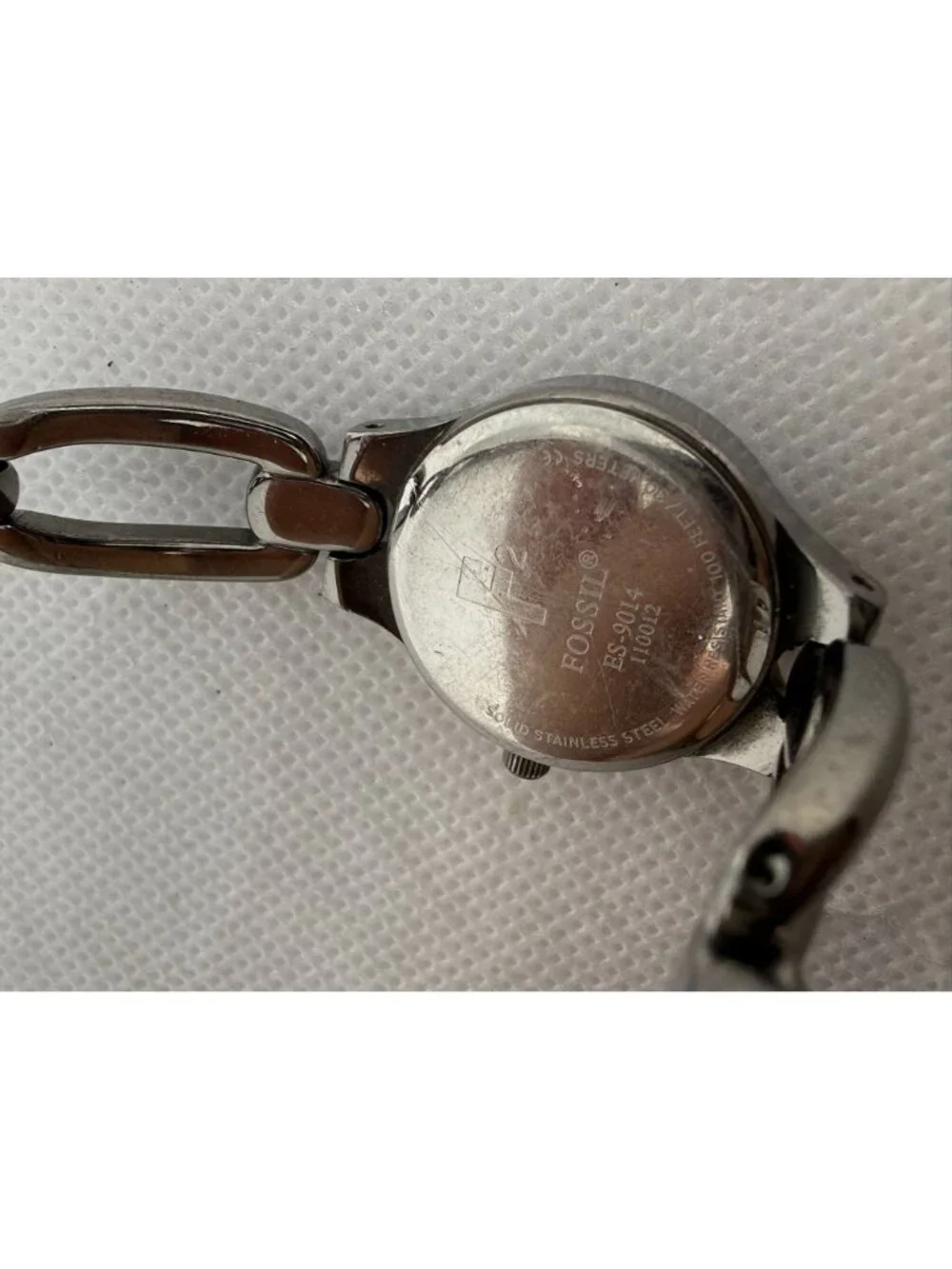 Fossil F2 Ladies Watch Gunmetal Gray Bracelet Lavender Purple Dial ES-9014